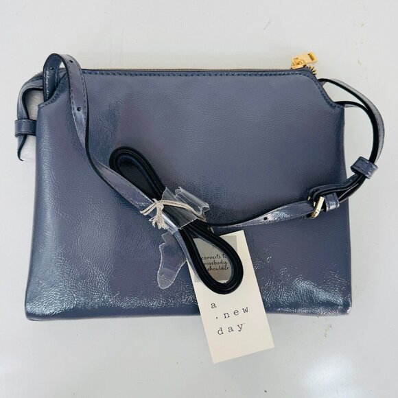 A New Day Crossbody Shoulder Bag Zip Top 9"x7" Faux Leather Gray Versatile Style - Picture 6 of 6